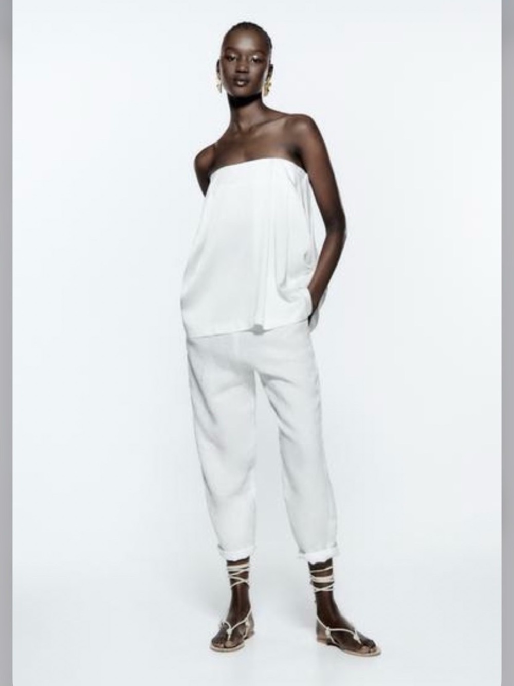 Zara Women's White Strapless Voluminous Top